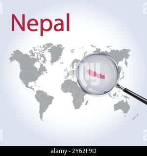 Nepal vergrößerte Karte und Flagge, Nepal vergrößerte Karten, Vektorgrafik Stock Vektor