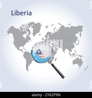 Liberia vergrößerte Karte und Flagge, Liberia vergrößerte Karten, Vektorgrafik Stock Vektor