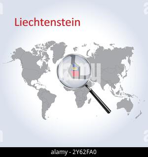 Liechtenstein vergrößerte Karte und Flagge, Liechtenstein Vergrößerungskarten, Vektorgrafik Stock Vektor