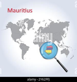 Vergrößerte Karte und Flagge von Mauritius, vergrößerte Karten von Mauritius, Vektorgrafik Stock Vektor