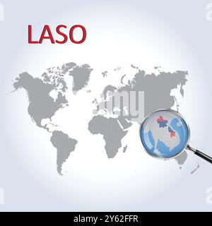 Laos vergrößerte Karte und Flagge, Laos vergrößerte Karten, Vektorgrafik Stock Vektor
