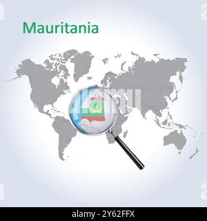 Mauretanien vergrößerte Karte und Flagge, Mauretanien vergrößerte Karten, Vektorgrafik Stock Vektor