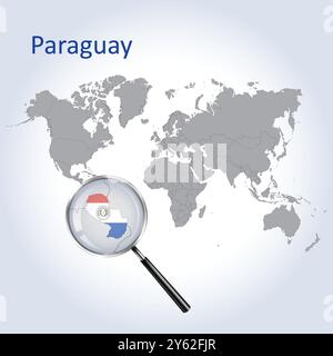 Paraguay vergrößerte Karte und Flagge, Paraguay vergrößerte Karten, Vektorgrafik Stock Vektor