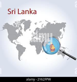 Sri Lanka vergrößerte Karte und Flagge, Sri Lanka Erweiterungskarten, Vektorgrafik Stock Vektor