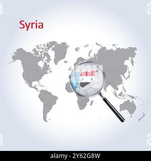 Syrien vergrößerte Karte und Flagge, Syrien Erweiterungskarten, Vektorgrafik Stock Vektor