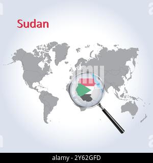 Sudan vergrößerte Karte und Flagge, Sudan vergrößerte Karten, Vektorgrafik Stock Vektor