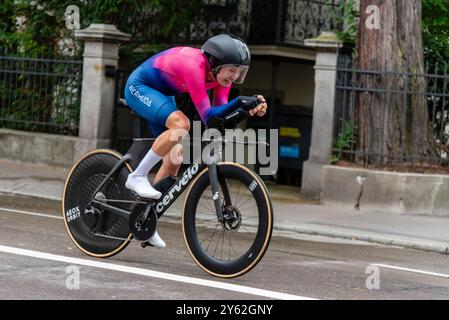 Zürich, Schweiz. September 2024. Nicholas Narraway von den Bermuda-Rennen im U23-Einzelzeitfahren der Männer während der UCI Straßen- und Para-Radfahren-Weltmeisterschaft Zürich 2024. Quelle: Fabienne Koch/Alamy Live News. Stockfoto