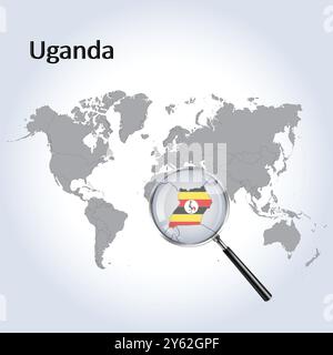 Uganda vergrößerte Karte und Flagge, Uganda vergrößerte Karten, Vektorgrafik Stock Vektor