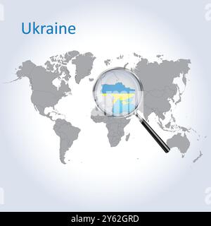 Ukraine vergrößerte Karte und Flagge, Ukraine Erweiterungskarten, Vektorgrafik Stock Vektor