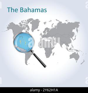 Die vergrößerte Karte und Flagge der Bahamas, die vergrößerten Karten der Bahamas, Vektorkunst Stock Vektor