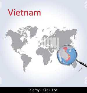 Vietnam vergrößerte Karte und Flagge, Vietnam Vergrößerung Karten, Vektorgrafik Stock Vektor