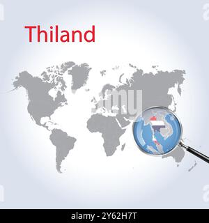 Thailand vergrößerte Karte und Flagge, Thailand Vergrößerung Karten, Vektorgrafik Stock Vektor