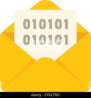 Öffnen Sie den gelben Umschlag, der Nachrichten enthält, die in Binärcode geschrieben sind, Konzept für die digitale Kommunikation Stock Vektor