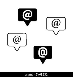 E-Mail-Symbolgruppe. Sprechblasenformen. Schwarzweißsymbole. Vektorsammlung. Stock Vektor