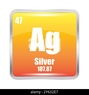 Silbernes Symbol. AG-chemisches Element. Atomzahl 47. Masse 107.87. Gelbes Quadrat. Stock Vektor