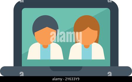 Zwei Ärzte mit Online-Meeting auf Laptop-Bildschirm, Telemedizin-Konzept, Online-Arztberatung, moderne Gesundheitsdienste Stock Vektor