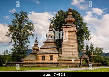 Orthodoxe Kirche St. Paraskewa, Kwiaton. 19. Jahrhundert. UNESCO-Weltkulturerbe, Karpaten, Woiwodschaft Kleinpolen, Polen. Stockfoto