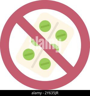 Kein Medikament erlaubt Schild mit Blisterpackung mit Tabletten, die das Drogenverbot zeigen Stock Vektor
