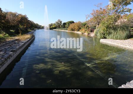 Madrid, 14.11.2017. Der Teich des Tierno-Galván-Parks im Bezirk Arganzuela. Verschlechterung des Bereichs. Blattstreu. Foto: Jaime García. ARCHDC. Quelle: Album / Archivo ABC / Jaime García Stockfoto