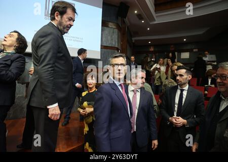 Madrid, 15.12.2023. Minister Félix Bolaños nimmt zusammen mit Vicente Guilarte, Cándido Conde Pumpido und Álvaro García Ortiz an der Verleihung des 18. Anerkennungspreises für die herausragendste Arbeit bei der Beseitigung geschlechtsspezifischer Gewalt Teil. Foto: Jaime García. ARCHDC. Quelle: Album / Archivo ABC / Jaime García Stockfoto