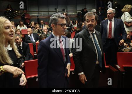 Madrid, 15.12.2023. Minister Félix Bolaños nimmt zusammen mit Vicente Guilarte, Cándido Conde Pumpido und Álvaro García Ortiz an der Verleihung des 18. Anerkennungspreises für die herausragendste Arbeit bei der Beseitigung geschlechtsspezifischer Gewalt Teil. Foto: Jaime García. ARCHDC. Quelle: Album / Archivo ABC / Jaime García Stockfoto