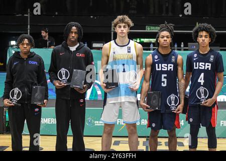 FIBA Basketball Americup U18: Alle Turniere beginnend 5: Danny Carbuccia, Tristan Beckford, Tyler Kropp, Darius Acuff Jr., Christopher Brown Stockfoto