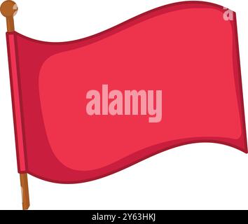 Rote Fahne, die auf einem Pfosten winkt, in schlichtem Design, Vector Stock Vektor