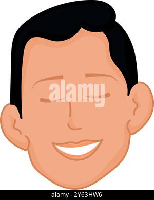 Lächelndes Gesicht eines Mannes mit geschlossenen Augen im Cartoon-Stil, Vector Stock Vektor