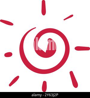 Spiralsonnenkritzel in Rot mit einfachen Linien und verspieltem Design, Vector Stock Vektor