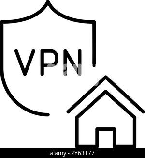 VPN Shield und Home. Sicheres Netzwerk, sichere Browsing-Umgebung, geschützter digitaler Raum. Pixelperfektes, bearbeitbares Konturvektorsymbol Stock Vektor