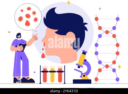 Hämophilie-Vektor-Illustration mit einem Arzt, der ein verletztes Knie oder Gelenk- und Blutstörungen in einem Healthcare Flat Style Cartoon Hintergrund untersucht Stock Vektor