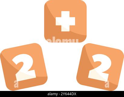 Drei Spielzeugblöcke, die die mathematische Gleichung zwei plus zwei bilden Stock Vektor