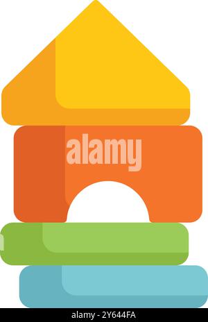 Bunte Spielzeugblöcke übereinander gestapelt bilden eine Hausform, die Kindheit, Spiel und Kreativität symbolisiert Stock Vektor