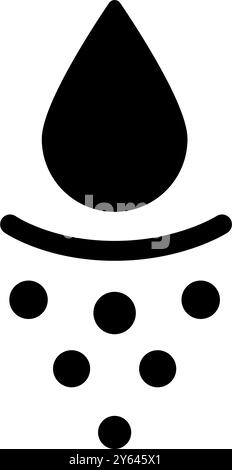 Symbol für Wasseraufnahmemittel. Symbol für tiefe Hydration der Haut. Gesichtspflegewirkung. Symbol für feuchtigkeitsspendende Haut. Wassertropfen absorbieren Schild. Vektordarstellung isoliert auf Stock Vektor