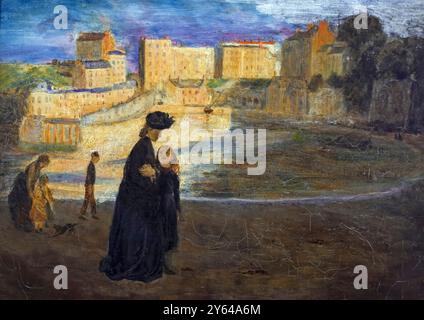 Landschaft in Tenby mit Figuren, Ölgemälde auf Leinwand, an Bord von Gwen John, um 1900 Stockfoto