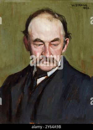 Thomas Hardy (1840–1928), englischer Schriftsteller und Dichter, Portraitgemälde in Öl auf Tafel von William Strang, 1893 Stockfoto