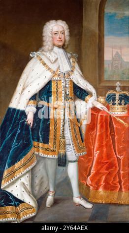 König Georg II. Von Großbritannien (1683–1760) in Krönungsroben, Porträtgemälde in Öl auf Leinwand um 1727 Stockfoto