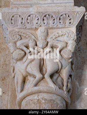 Capitel Iglesia romanica San Martin de Fromista, Palencia, Spanien Stockfoto