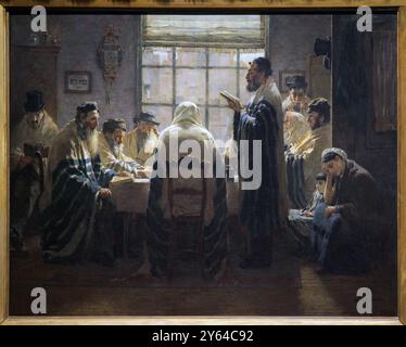 Tage der Trauer (1884) des niederländischen Malers Jan Voerman (1857-1941). Morgengebete im Haus der Trauer.(sieben Tage/Shivah.) Stockfoto