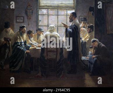 Tage der Trauer (1884) des niederländischen Malers Jan Voerman (1857-1941). Morgengebete im Haus der Trauer.(sieben Tage/Shivah.) Stockfoto