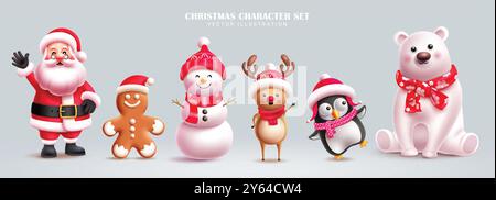 Weihnachtsfiguren Vektor Set Banner Design. weihnachtsmann, Ingwerbrot, Schneemann, Rentier, Pinguin und Eisbär weihnachtsfigur Stock Vektor