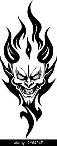 Tattoodesign eines Teufels mit Flammen Stock Vektor