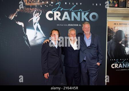 Essen, Deutschland. September 2024. Von links nach rechts Regisseur Till DERENBACH, Regisseur Joachim LANG, Produzent Michael SOUVIGNIER, Filmpremiere CRANKO in der Lichtburg in Essen, 23. September 2024. Quelle: dpa/Alamy Live News Stockfoto