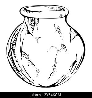 Handgemachte traditionelle Tonkeramik Vase, handgezeichnete Tinte Vektor Illustration. Einzelnes Objekt auf weißem Hintergrund isoliert. Design-Reisen Stock Vektor