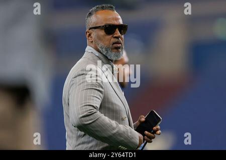 Gelsenkirchen, Deutschland. September 2024. firo: 22.09.2024, American Football, elf, European League of Football, Championship Game 2024, Rhein Fire vs Vienna Wikings Commissioner of the elf Patrick Esume Portrait, Sonnenbrille Credit: dpa/Alamy Live News Stockfoto