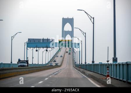 Die Newport Pell Bridge in Newport, Rhode Island Stockfoto