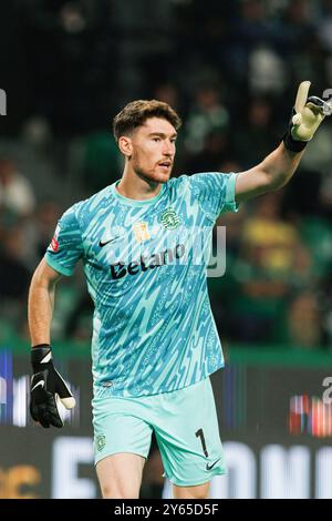 Lissabon, Portugal. September 2024. Franco Israel (Sporting CP) wurde während des Liga-Portugal-Spiels zwischen den Teams Sporting CP und AVS Futebol SAD im Estadio Jose Alvalade gesehen. Endpunktzahl 3:0 (Foto: Maciej Rogowski/SOPA Images/SIPA USA) Credit: SIPA USA/Alamy Live News Stockfoto