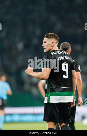 Lissabon, Portugal. September 2024. Viktor Gyokeres (Sporting CP) feierte, nachdem er während des Liga-Portugal-Spiels zwischen den Teams von Sporting CP und AVS Futebol SAD im Estadio Jose Alvalade ein Tor geschossen hatte. Endpunktzahl 3:0 (Foto: Maciej Rogowski/SOPA Images/SIPA USA) Credit: SIPA USA/Alamy Live News Stockfoto