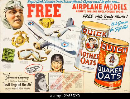 Devil Dogs of the Air – American Advertising Poster feat James Cagney (Quaker Oats, 1935) Stockfoto