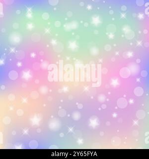 Rosafarbenes Einhorn farbenfroher, verschwommener Himmel mit Sternen. Weicher Pastellhintergrund. Phantasiegeträumte Galaxie. Magischer welliger Raum mit Feenlicht und Glitzer. Stockfoto